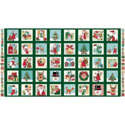 tissu patchwork de noël  en panneau de 40 étiquettes  makower fabrics