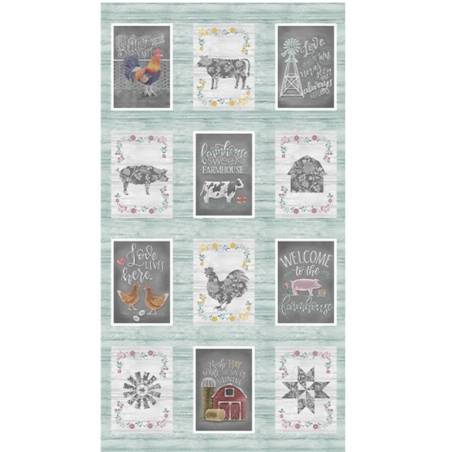 tissu patchwork panneau d'étiquette avec poules, vaches cochon