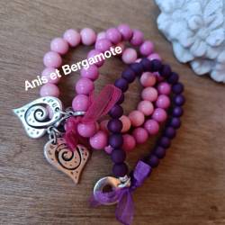 bracelets en perles résine polaris rose et violet