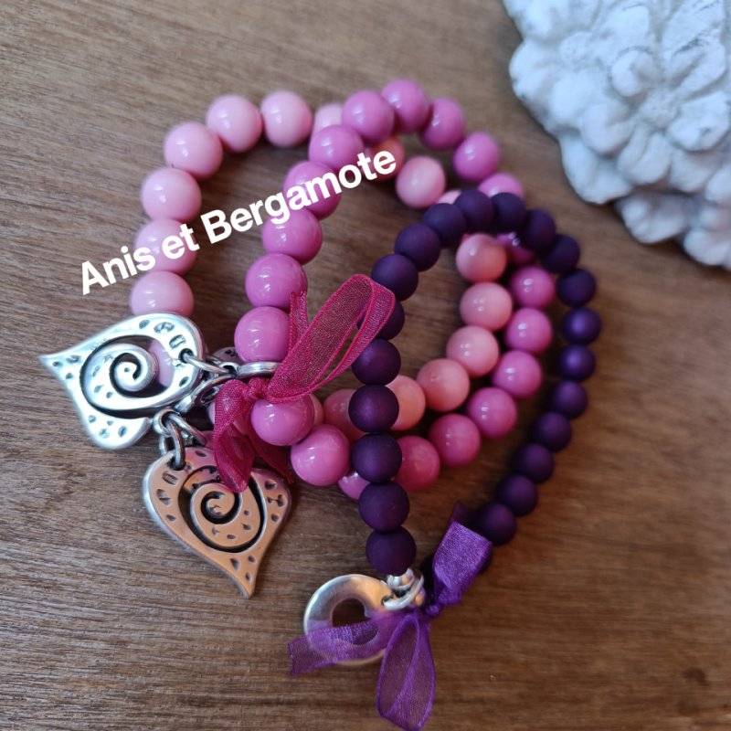 bracelets en perles résine polaris rose et violet bracelets en perles résine polaris rose et violet