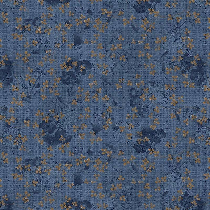 tissu patchwork bleu et or collection Flossie's Flowers de Janet Rae Nesbitt 3377-77 tissu patchwork bleu et or collection Flossie's Flowers de Janet Rae Nesbitt 3377-77