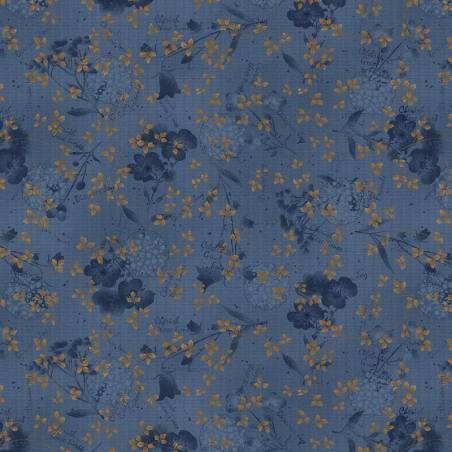 tissu patchwork bleu et or collection Flossie's Flowers de Janet Rae Nesbitt 3377-77